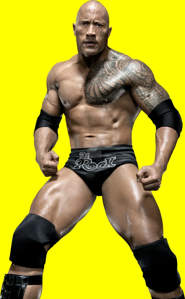 Dwayne 'The Rock' Johnson striking a powerful pose in the wrestling ring