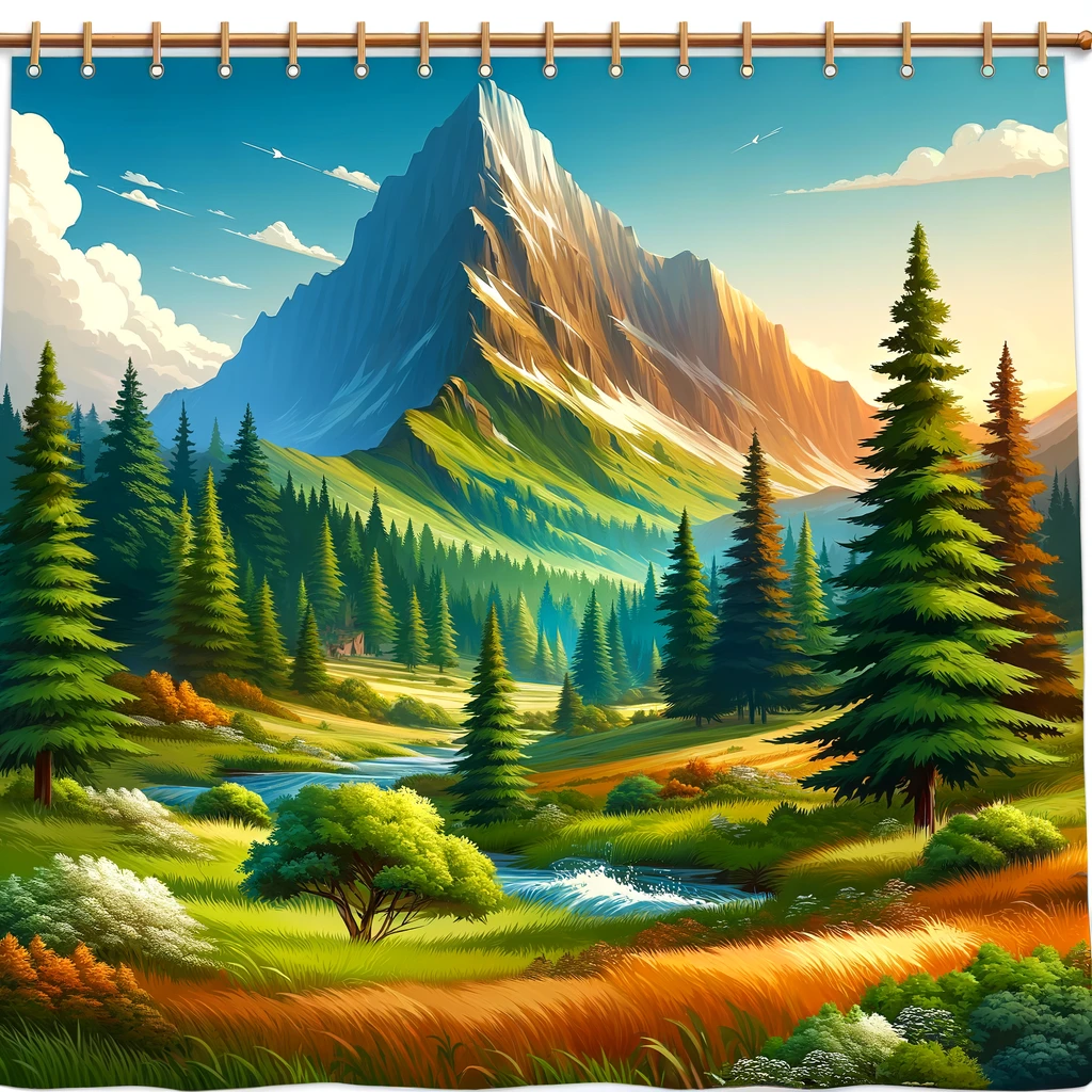 A picturesque nature scene showcasing a lush forest or a majestic mountain. The image should have a sense of adventure and exploration, with vibrant colors and natural beauty. The scene should evoke the feeling of being in the great outdoors, with elements like trees, wildlife, or scenic vistas. Caption at the bottom reads: 'Happy birthday to my big brother, the greatest explorer of the great outdoors!'