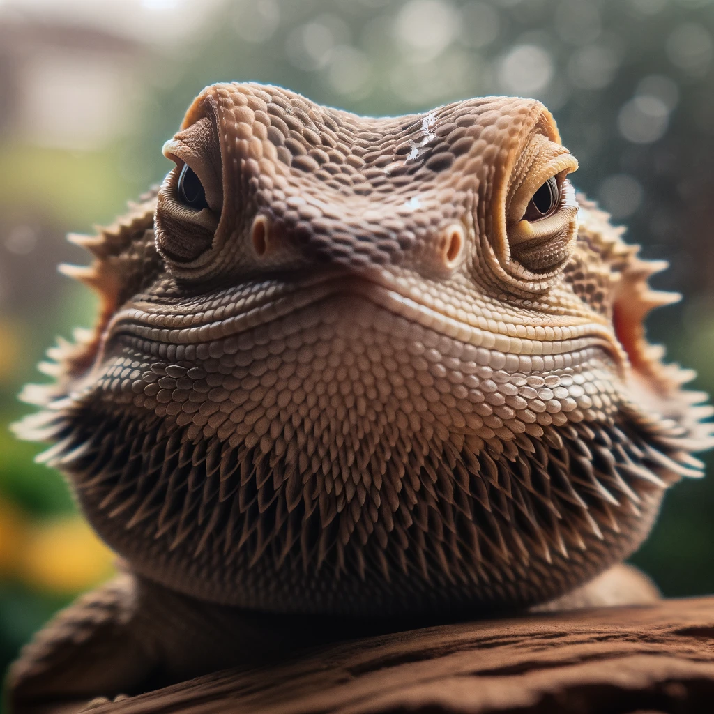 A close-up of a bearded dragon giving an unmistakable side-eye glance. The focus is on capturing the expressive nature of the bearded dragon, highlighting its ability to communicate a sense of skepticism or amusement through a simple look. The background is blurred to emphasize the bearded dragon's facial expression, creating a humorous and relatable moment that connects with the viewer. The setting should be natural and familiar to the bearded dragon's habitat, adding authenticity to the scene. Caption: "When you overhear someone say they don't like lizards."