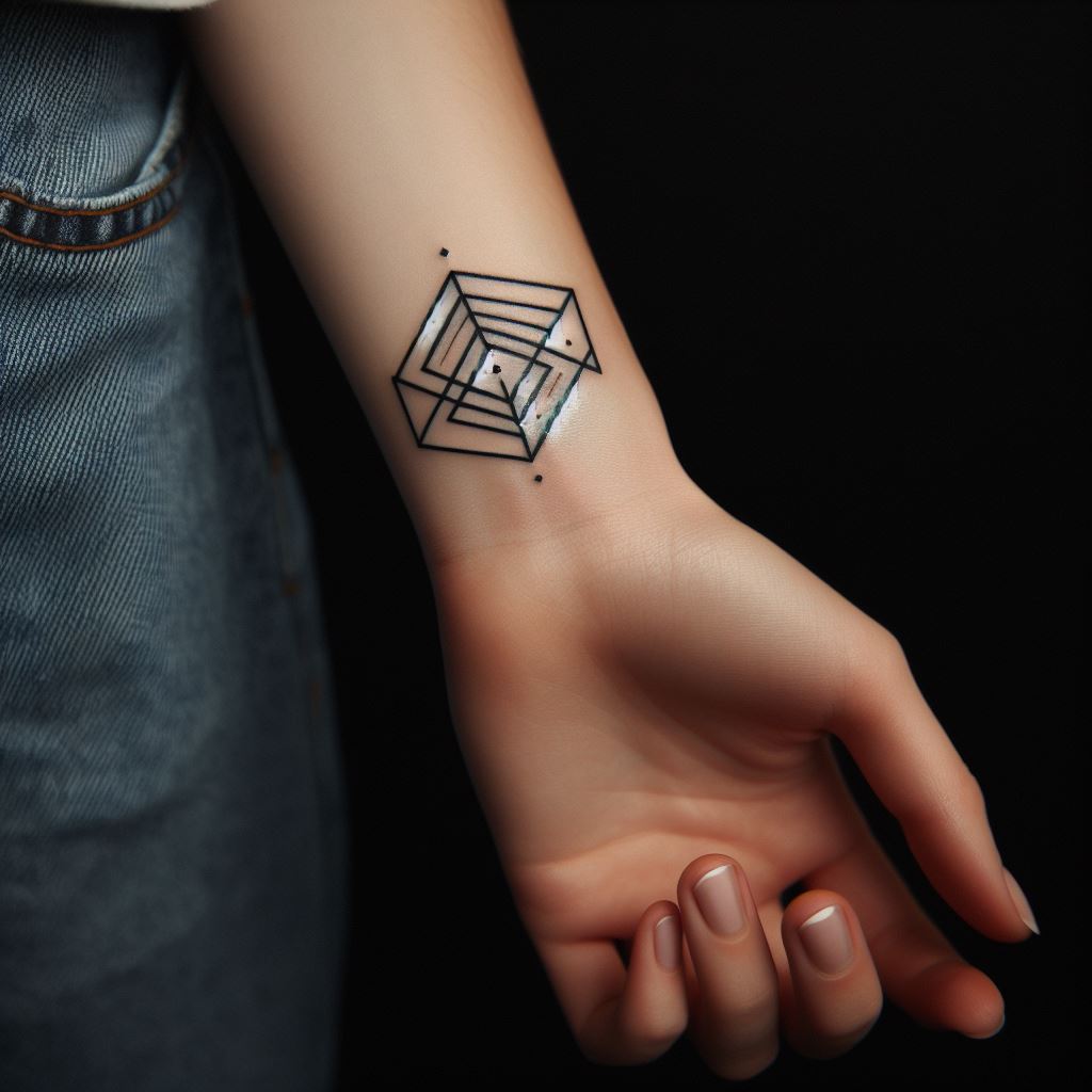 A minimalist geometric pattern tattoo on the wrist, designed to cover and transform an outdated tattoo into a modern piece of art.