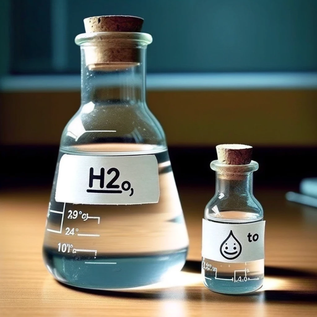An image showing a flask labeled 'H2O' and another labeled 'H2O too' with a small puddle underneath. The caption says, "When you realize labeling in the lab is just as important as the experiments themselves."