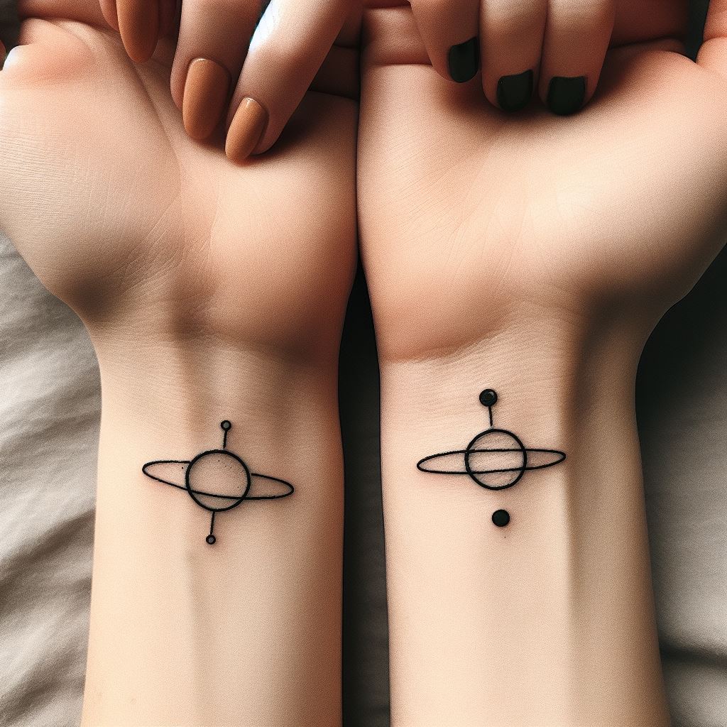 Matching tattoos of a small, minimalist solar system on each partner's wrist, representing their world revolving around each other.