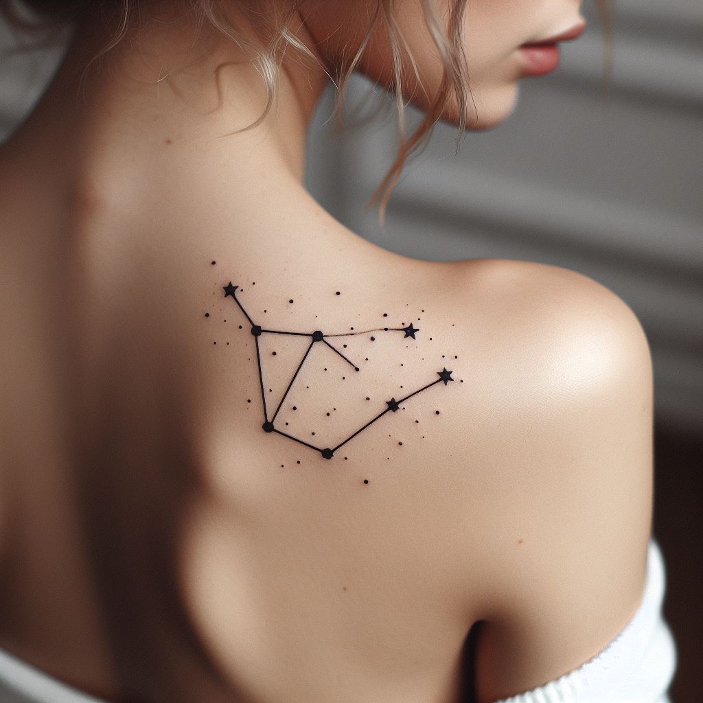 A minimalist, constellation tattoo on the side of the body, mapping out a personal or favorite constellation, symbolizing guidance and destiny.