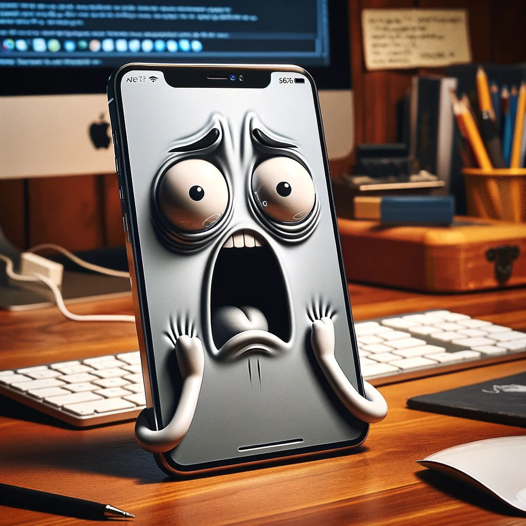 A hilarious scene featuring a piece of technology, such as a smartphone or a laptop, with a cartoon face screaming in exasperation. This image anthropomorphizes the device, creating a humorous effect by showing it in an exaggerated state of panic or frustration, perhaps due to a common tech issue like a slow internet connection or a software crash. The setting is a typical office or home desk, adding to the relatability of the scenario. A clever caption accompanies the image, poking fun at the frustrations of modern technology use, making the meme both funny and relevant.