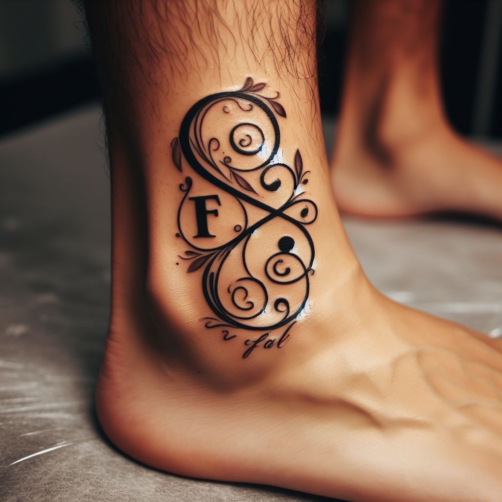 A simple yet meaningful tattoo of family members' initials intertwined, placed elegantly on the ankle.