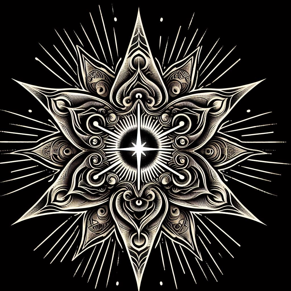 An ornate star tattoo encircling the navel, with rays of light extending outward in intricate patterns. This design turns the body into a celestial event, with the navel as the glowing center of a radiant star, symbolizing life, energy, and creativity.