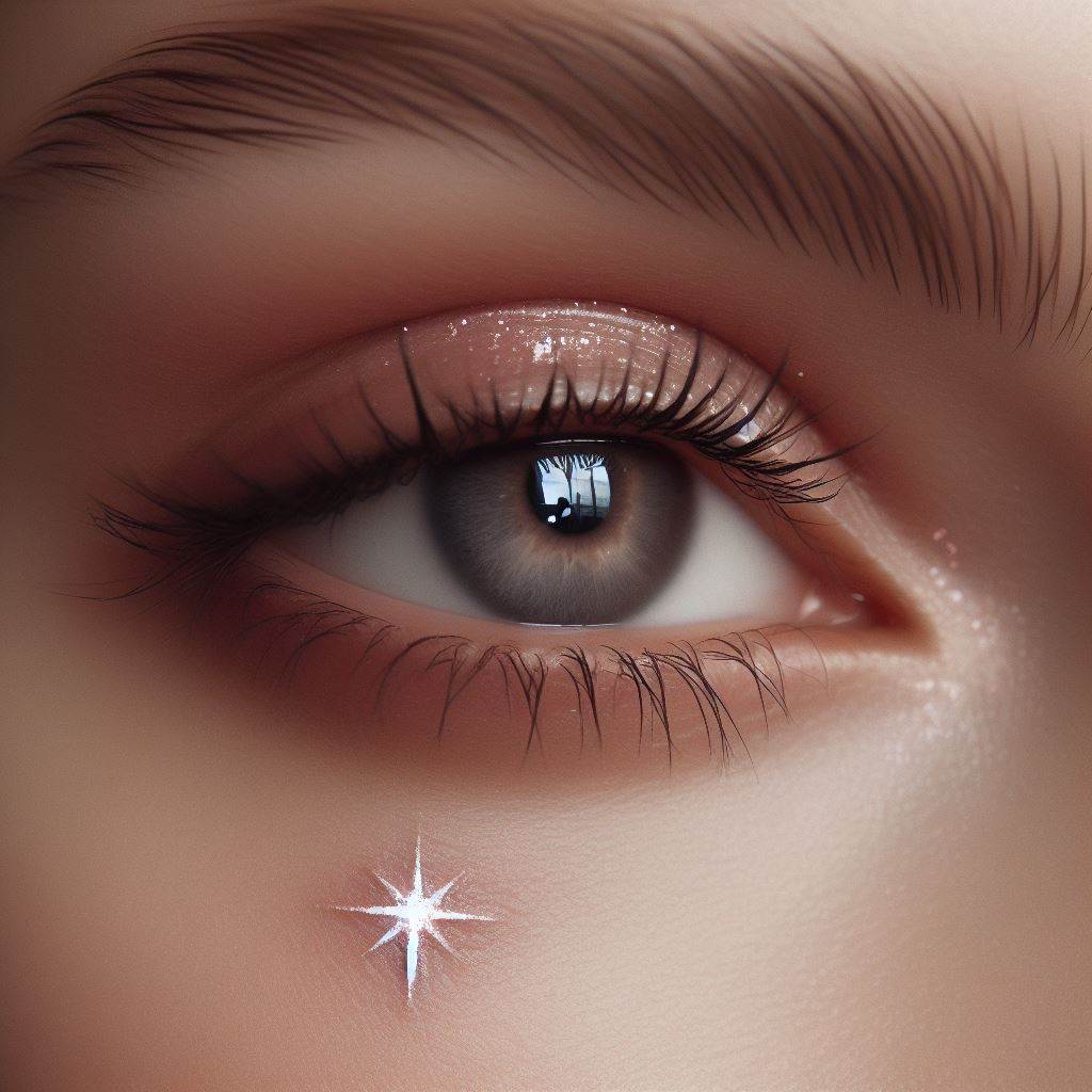 A tiny, discreet star tattoo located on the inner corner of the eye, mimicking the look of a twinkling star reflecting in the gaze. This highly unique and subtle tattoo adds a magical element to the wearer's appearance, offering a glimpse into a universe within.
