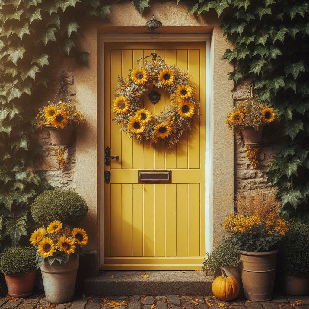 A bold-colored door (like sunflower yellow